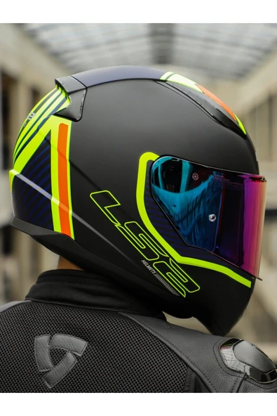 LS2 RAPID 2 EXTRA MAT NEON SARI FULLFACE MOTOSİKLET KASKI GÖKKUŞAĞI CAMLI - 2