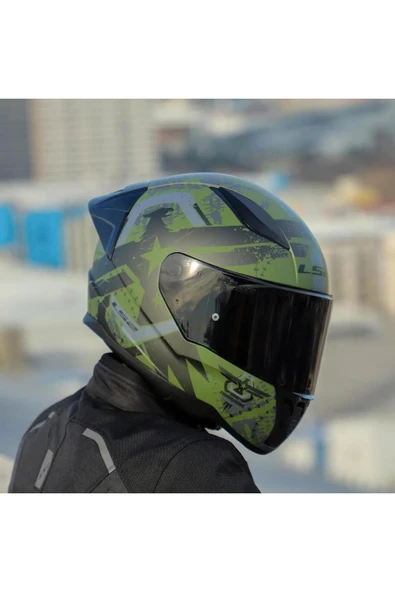 LS2 Rapid 2 Thunder Birds Race Full Face Motosiklet Kaskı Yarış Spoiler Siyah Vizörlü - 4