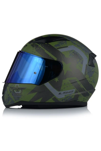 LS2 RAPID II THUNDER BIRDS MAT YEŞİL MOTOSİKLET KASKI MAVİ CAMLI - 3