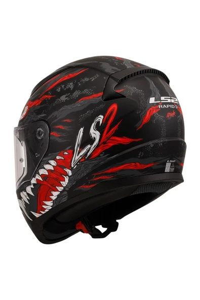 LS2 Rapıd 2 Kaıju Mat Siyah-kırmızı-beyaz Kask - Resim 4