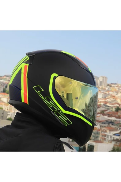 LS2 RAPID 2 EXTRA MAT NEON SARI FULLFACE MOTOSİKLET KASKI GOLD CAMLI - 3