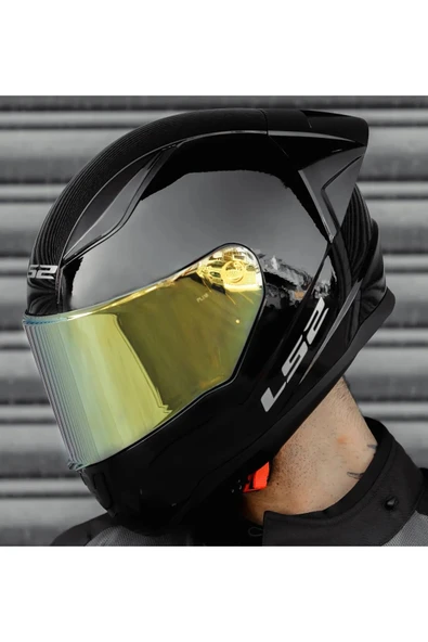 LS2 Rapıd 2 Race Parlak Siyah Full Face Motosiklet Kaskı Gold Camlı - 2