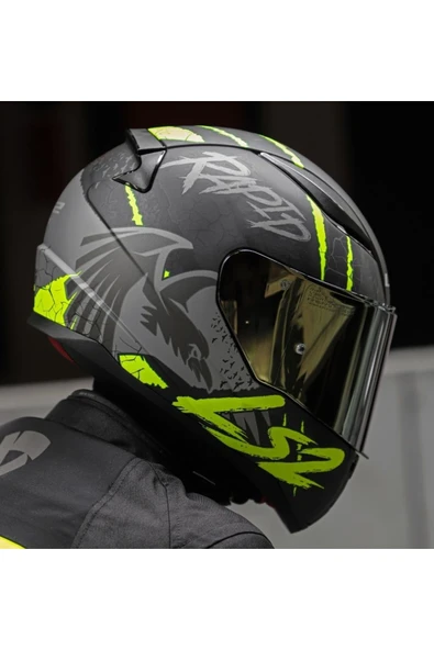 LS2 RAPID 2 RAVEN MAT SİYAH-GRİ-NEON SARI  FULLFACE MOTOSİKLET KASKI GOLD CAMLI - 3