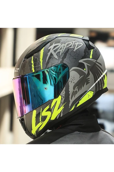 LS2 RAPID 2 RAVEN MAT SİYAH-GRİ-NEON SARI  FULLFACE MOTOSİKLET KASKI GÖKKUŞAĞI CAMLI