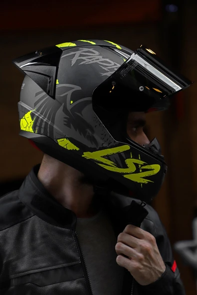 LS2 Rapıd 2 Race Raven Mat Siyah-gri-neon Sarı Kask - 4