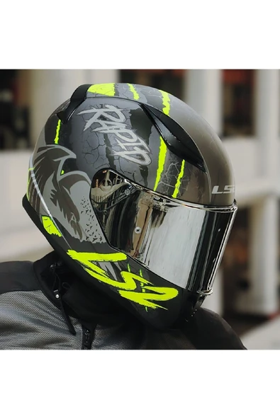 LS2 RAPID 2 RAVEN MAT SİYAH-GRİ-NEON SARI  FULLFACE MOTOSİKLET KASKI GRİ CAMLI - 3