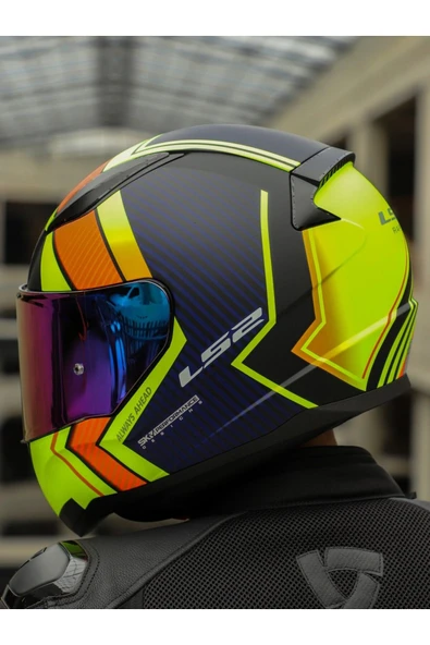 LS2 RAPID 2 EXTRA MAT NEON SARI FULLFACE MOTOSİKLET KASKI GÖKKUŞAĞI CAMLI - 4