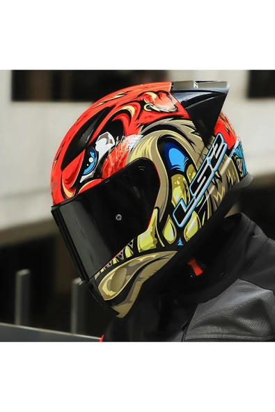 LS2 RAPID 2 RACE SPOX KIRMIZI-GRİ KAPALI MOTOSİKLET KASKI SİYAH CAMLI