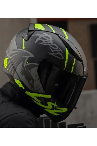 LS2 RAPID 2 RAVEN MAT SİYAH-GRİ-NEON SARI  FULLFACE MOTOSİKLET KASKI SİYAH CAMLI - 3