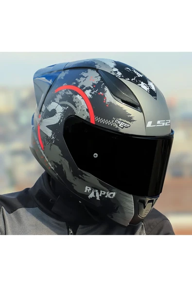 LS2 RAPID 2 RACE CIRCLE KAPALI MOTOSİKLET KASKI MAT SİYAH-KIRMIZI SİYAH CAM