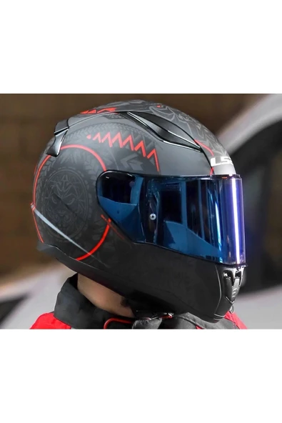 LS2 Rapıd 2 Takaroa Mat Siyah-Kırmızı Fullface Motosiklet Kaskı Mavi Camlı - 3