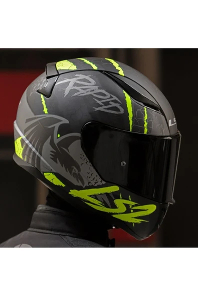 LS2 RAPID 2 RAVEN MAT SİYAH-GRİ-NEON SARI  FULLFACE MOTOSİKLET KASKI SİYAH CAMLI - 2