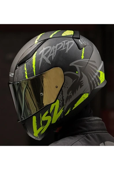 LS2 RAPID 2 RAVEN MAT SİYAH-GRİ-NEON SARI  FULLFACE MOTOSİKLET KASKI GOLD CAMLI - 2