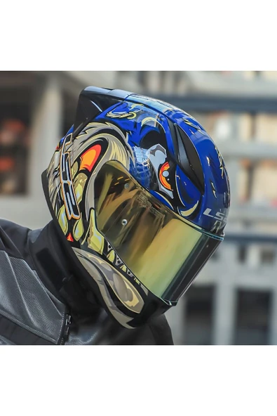 LS2 RAPID 2 RACE SPOX MAVİ-GRİ KAPALI MOTOSİKLET KASKI GOLD CAMLI - 2