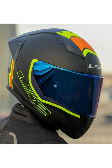 LS2 RAPID 2 RACE EXTRA MAT NEON SARI FULLFACE MOTOSİKLET KASKI MAVİ CAMLI - 2