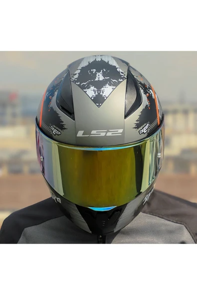 LS2 RAPID 2 RACE CIRCLE KAPALI MOTOSİKLET KASKI MAT SİYAH-KIRMIZI GOLD CAM - 4
