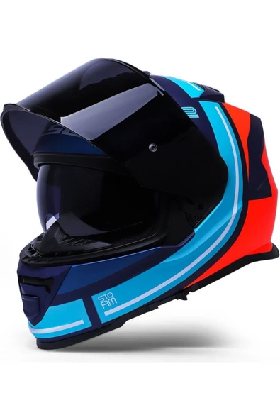 LS2 Storm 2 Slant Mat Mavi Turuncu Fullface Motosiklet Kaskı Siyah Camlı - 2