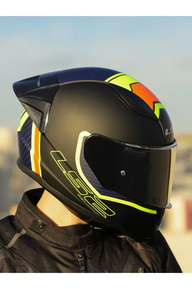 LS2 RAPID 2 RACE EXTRA MAT NEON SARI FULLFACE MOTOSİKLET KASKI GRİ CAMLI - 2