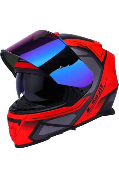 LS2 Storm 2 Faster Mat Kırmızı Kapalı Motosiklet Kaskı  Gökkuşağı Camlı - 2