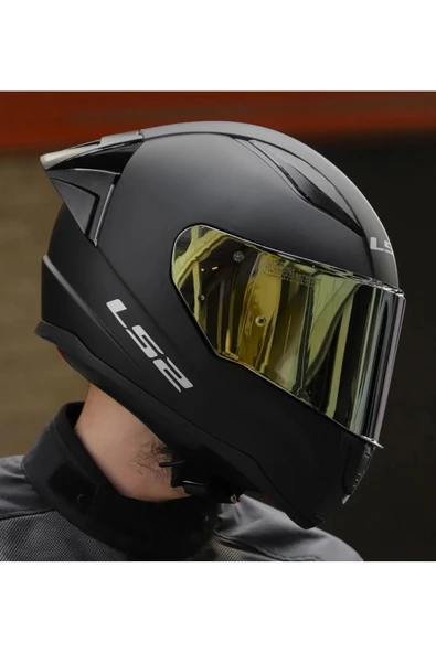 LS2 Rapıd 2 Race Mat Siyah Fullface Motosiklet Kaskı Gold Camlı - 2
