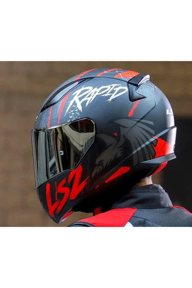 LS2 Rapıd 2 Raven Kırmızı Kapalı Motosiklet Kaskı Gri Camlı - 4