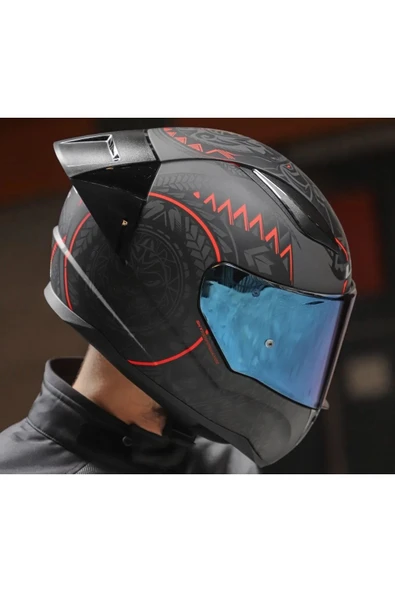 LS2 Rapıd 2 Race Takaroa Mat Siyah-Kırmızı Fullface Motosiklet Kaskı Mavi Camlı - 2