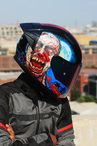 LS2 RAPID 2 RACE ZOMBIE SİYAH-KIRMIZI KASK - 3