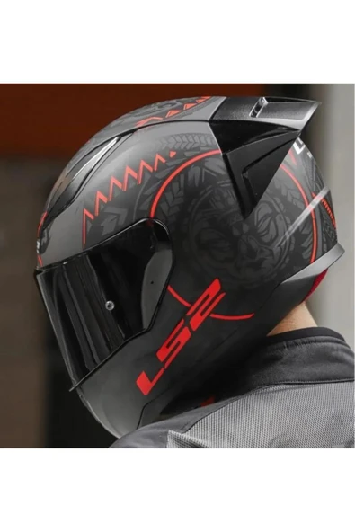LS2 Rapıd 2 Race Takaroa Mat Siyah-Kırmızı Fullface Motosiklet Kaskı Siyah Camlı - 3