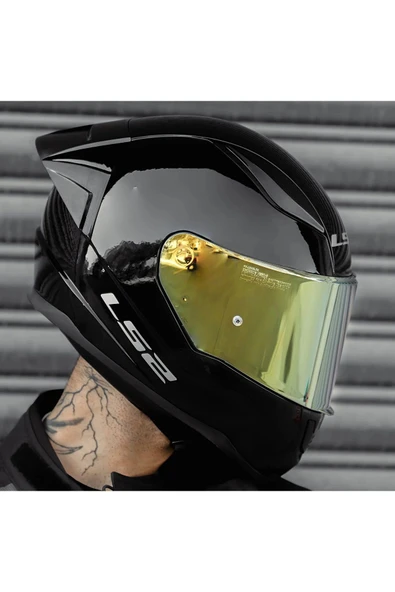 LS2 Rapıd 2 Race Parlak Siyah Full Face Motosiklet Kaskı Gold Camlı - 3