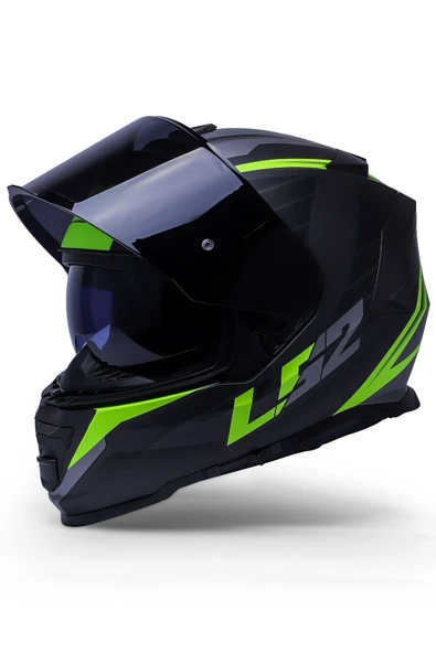 LS2 Storm Nerve Mat Siyah Neon Sarı Kask Siyah Camlı - Resim 3