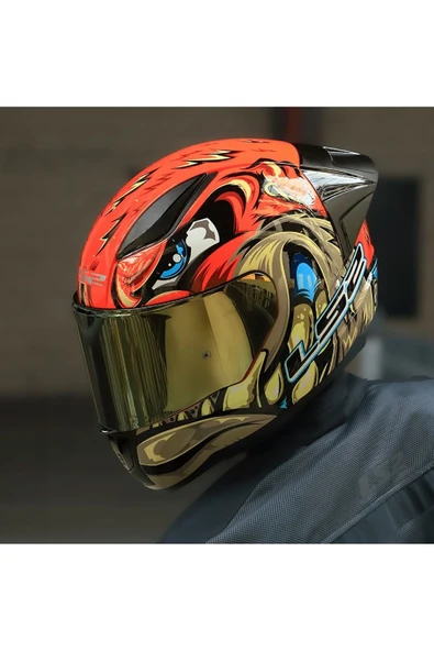 LS2 RAPID 2 RACE SPOX KIRMIZI-GRİ KAPALI MOTOSİKLET KASKI GOLD CAMLI - 2