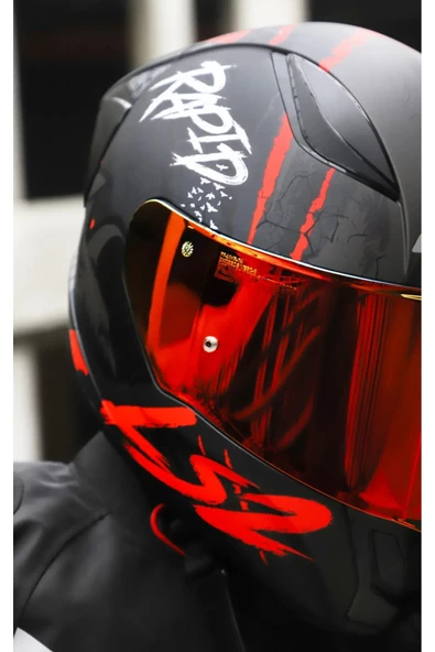 LS2 Rapıd 2 Race Raven Kırmızı Kapalı Motosiklet Kaskı Kırmızı Camlı - 5