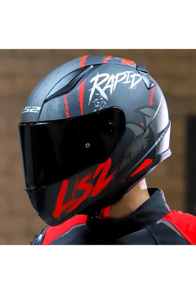 LS2 Rapıd 2 Raven Kırmızı Kapalı Motosiklet Kaskı Siyah Camlı - 4