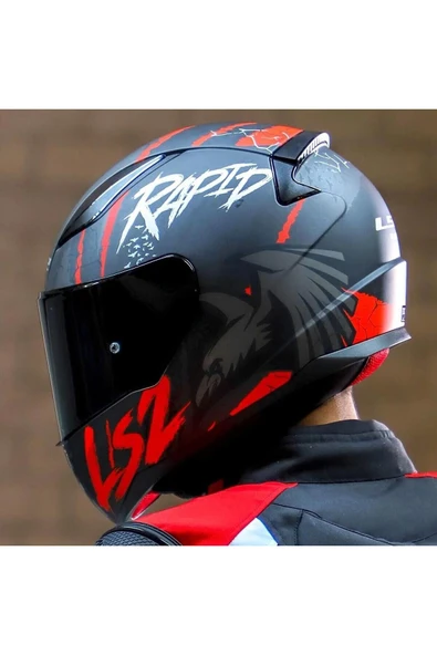 LS2 Rapıd 2 Raven Kırmızı Kapalı Motosiklet Kaskı Siyah Camlı - 2