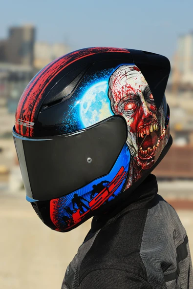 LS2 RAPID 2 RACE ZOMBIE SİYAH-KIRMIZI KASK - 4