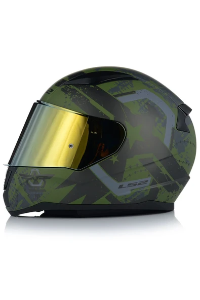 LS2 RAPID II THUNDER BIRDS MAT YEŞİL MOTOSİKLET KASKI GOLD CAMLI