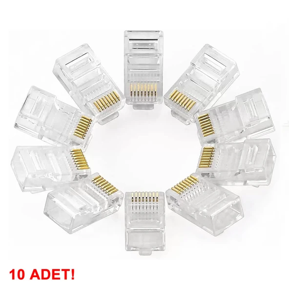 10 Adet 8P8C Plastik RJ45 Soket  Ethernet Bağlantı Kablo Konnektörü Açık Uçlu 8 Pin Şeffaf Cat5 Cat6 Network Ağ Modem Hub Ruuter Bilgsayar PC Switch