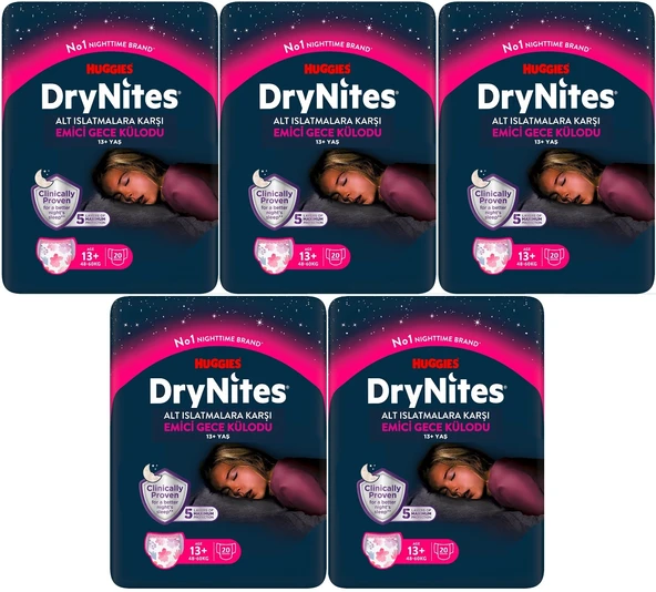 Drynites Emici Gece Külodu/Külot Bez Kız 13+ Yaş (48-60KG) X Large 100 Adet Mega Pk (5PK*20)