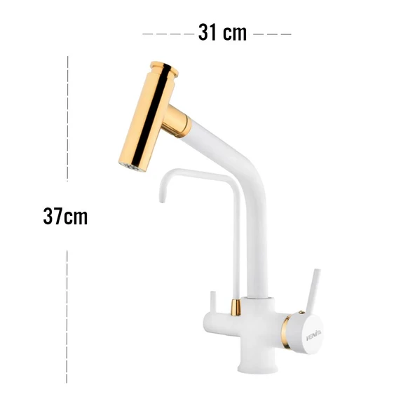 Venita Beyaz Gold Çift Fonksiyonlu Spiralli Arıtmalı Mutfak Batarya - 2