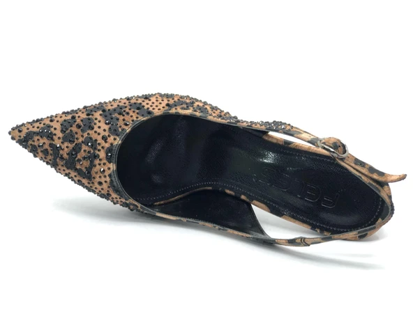 Feles Taş Detaylı Arkası Açık Stiletto Kadın Topuklu Ayakkabı - Resim 6