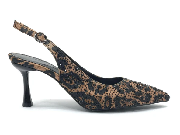 Feles Taş Detaylı Arkası Açık Stiletto Kadın Topuklu Ayakkabı - Resim 4