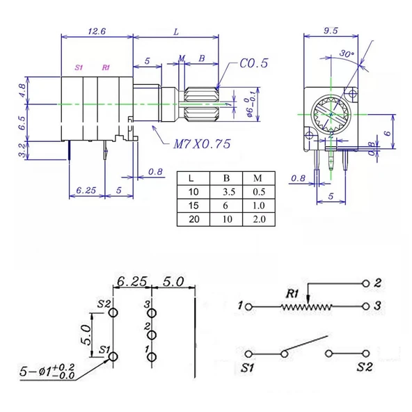 5 Pin 10kohm Potansiyometre B10K Anahtarlı Pot  Tırtıklı 15mm Döner Ayarlanabilir Direnç Ses Parlaklık Voltaj Ayarı Amfi Anfi Araba Teyp Güç Kaynağı Test Ölçme - 8