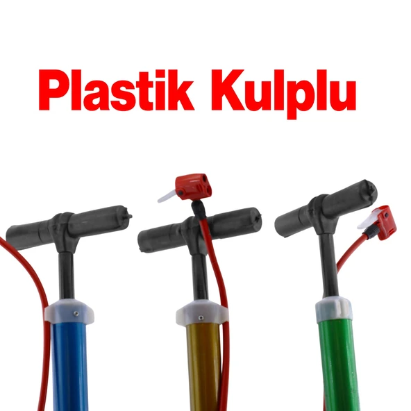 Şişirme Seti Klasik Bisiklet Pompası El Tipi Ayak Tutamaklı Metal Borulu ve Uçlu Top Teker Şambrel - 8