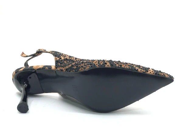 Feles Taş Detaylı Arkası Açık Stiletto Kadın Topuklu Ayakkabı - Resim 7