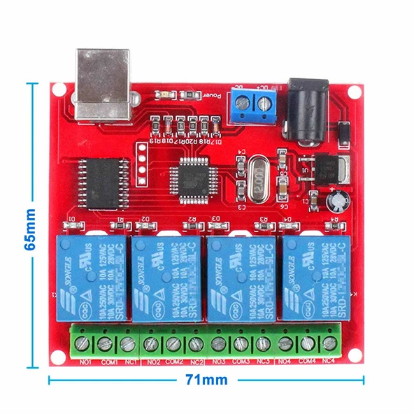 4 Kanal USB Röle Kontrol Modülü  Bilgisayardan Cihaz Açma Kapama Hid Usb NO NC 220V 10A Anahtar Lamba Motor Akıllı Ev Otomasyon
