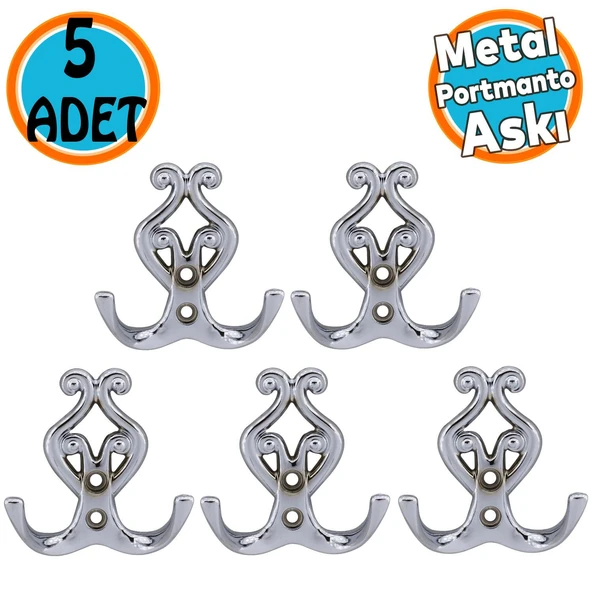 Metal Askı Vestiyer Duvar Dolap Elbise Askısı Krom Renk Mobilya Kapı Askılığı Aparatı 5 Adet
