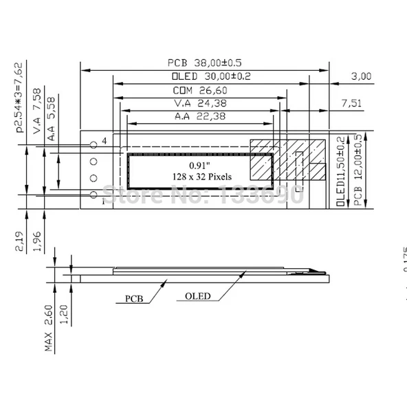 0.91inch I2C 128X32 BEYAZ OLED LCD - Resim 6