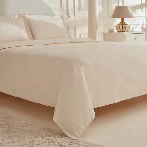 Karaca Home White Collection Vessa 120 Tel %100 Pamuk Saten Çift Kişilik Nevresim Takımı Çizgili Bej - 2