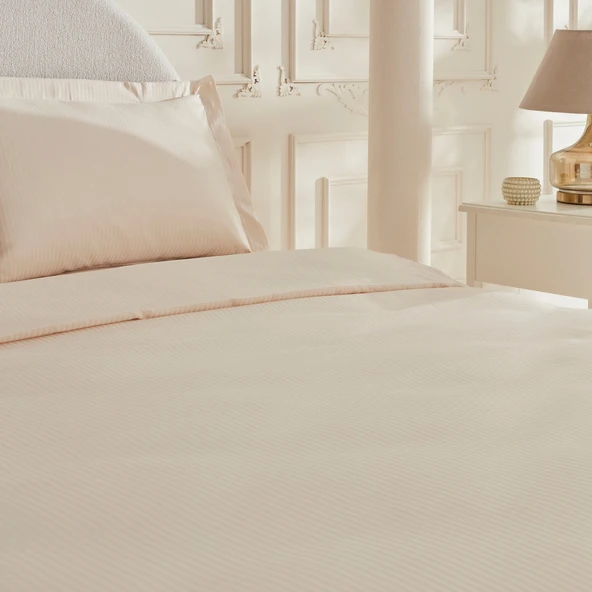 Karaca Home White Collection Vessa 120 Tel %100 Pamuk Saten Çift Kişilik Nevresim Takımı Çizgili Bej - 3