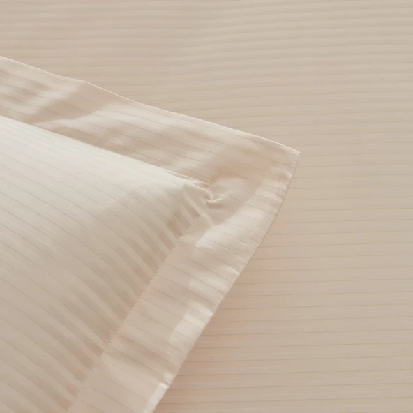 Karaca Home White Collection Vessa 120 Tel %100 Pamuk Saten Çift Kişilik Nevresim Takımı Çizgili Bej - 4